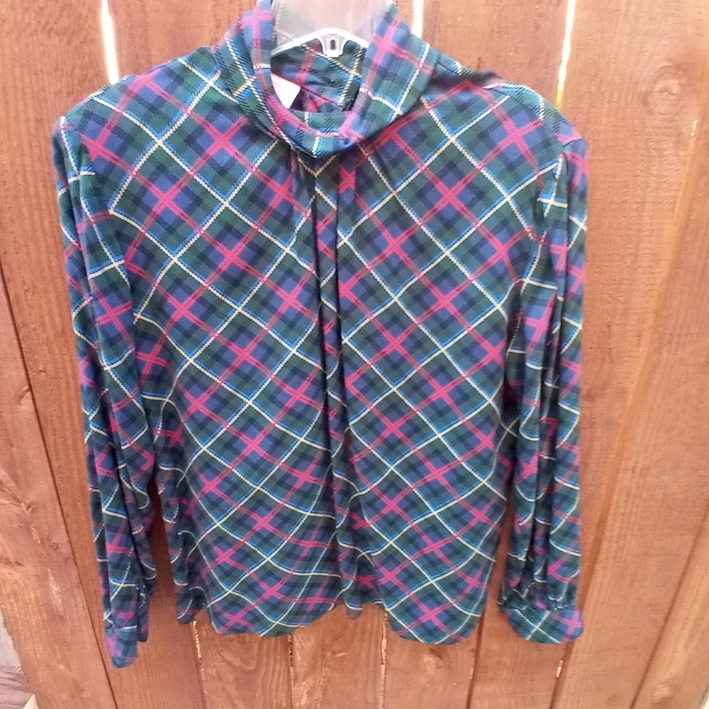 Country Sophisticates by Pendleton Top Women 12 Green Diamond Pattern Mock Neck